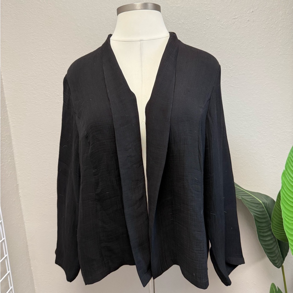 Eileen Fisher Black Open-Front Draped Tunic Jacket